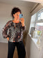 Bubble Hem Animal Print Top - Black