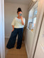 Needle Cord Panel Wide Leg Trousers - Blue