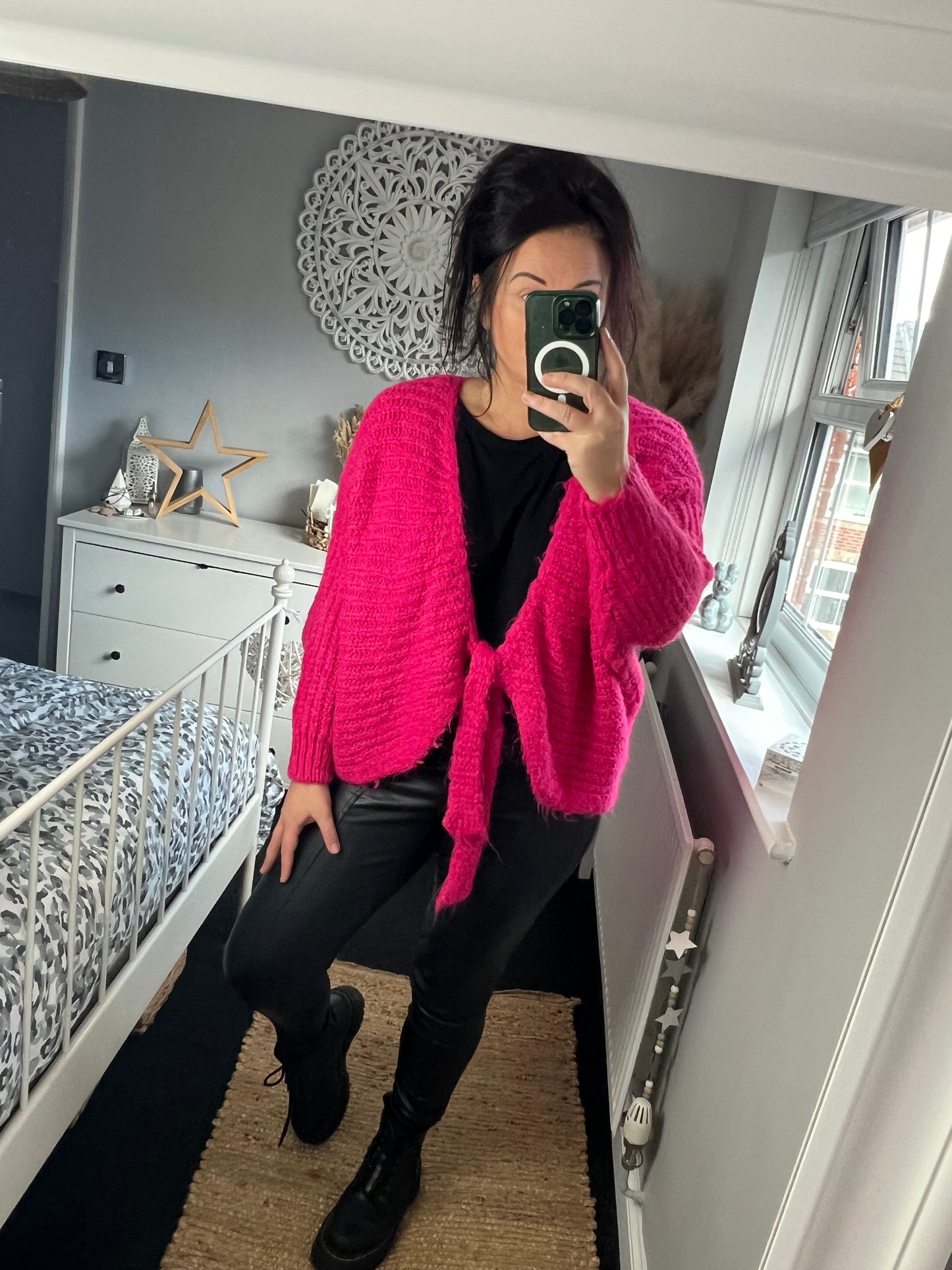 Chunky Knit Short Cardigan - Cerise