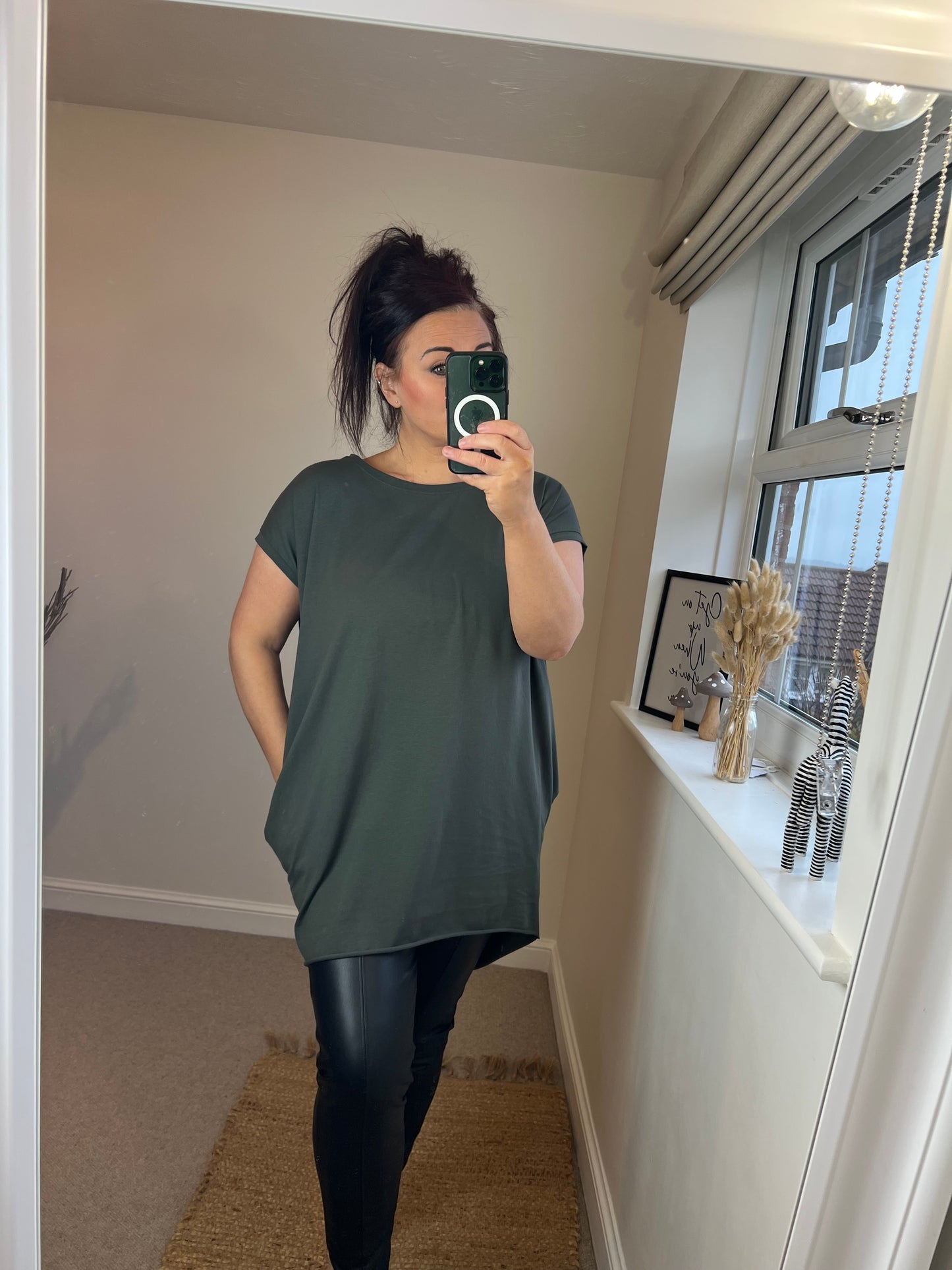 Longline T-shirt with Pockets - Khaki