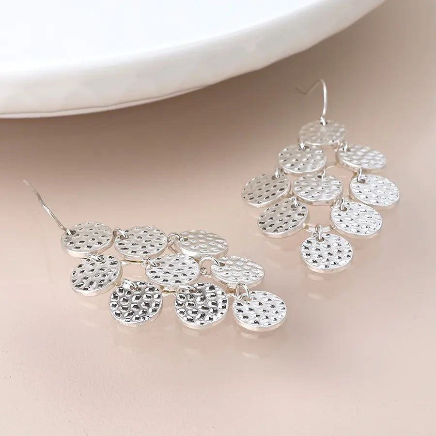 Peace of Mind - Silver Plated Hammered Disc Earrings