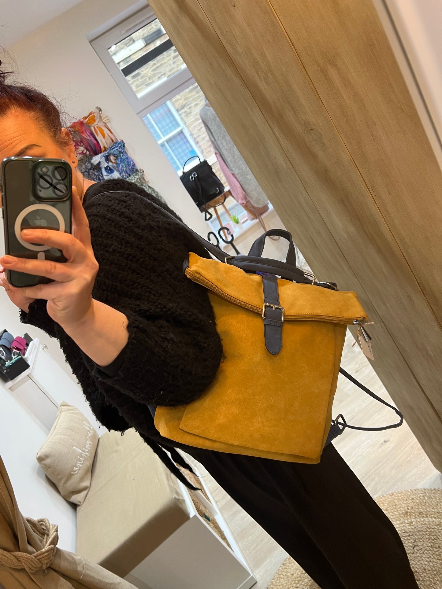 Faux Suede Rucksack - Mustard/Navy