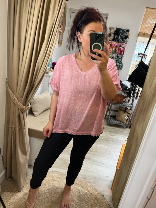 Raw Edge Top - Pink