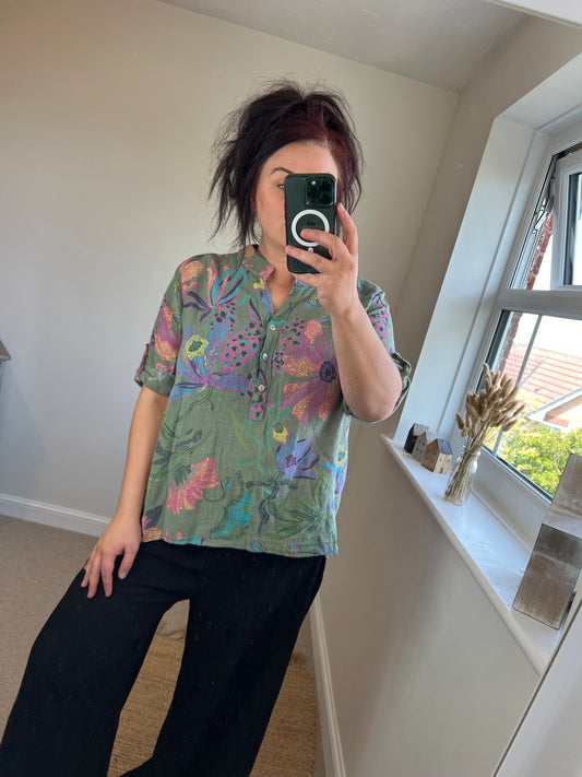 Cotton Shirt - Khaki Tropical