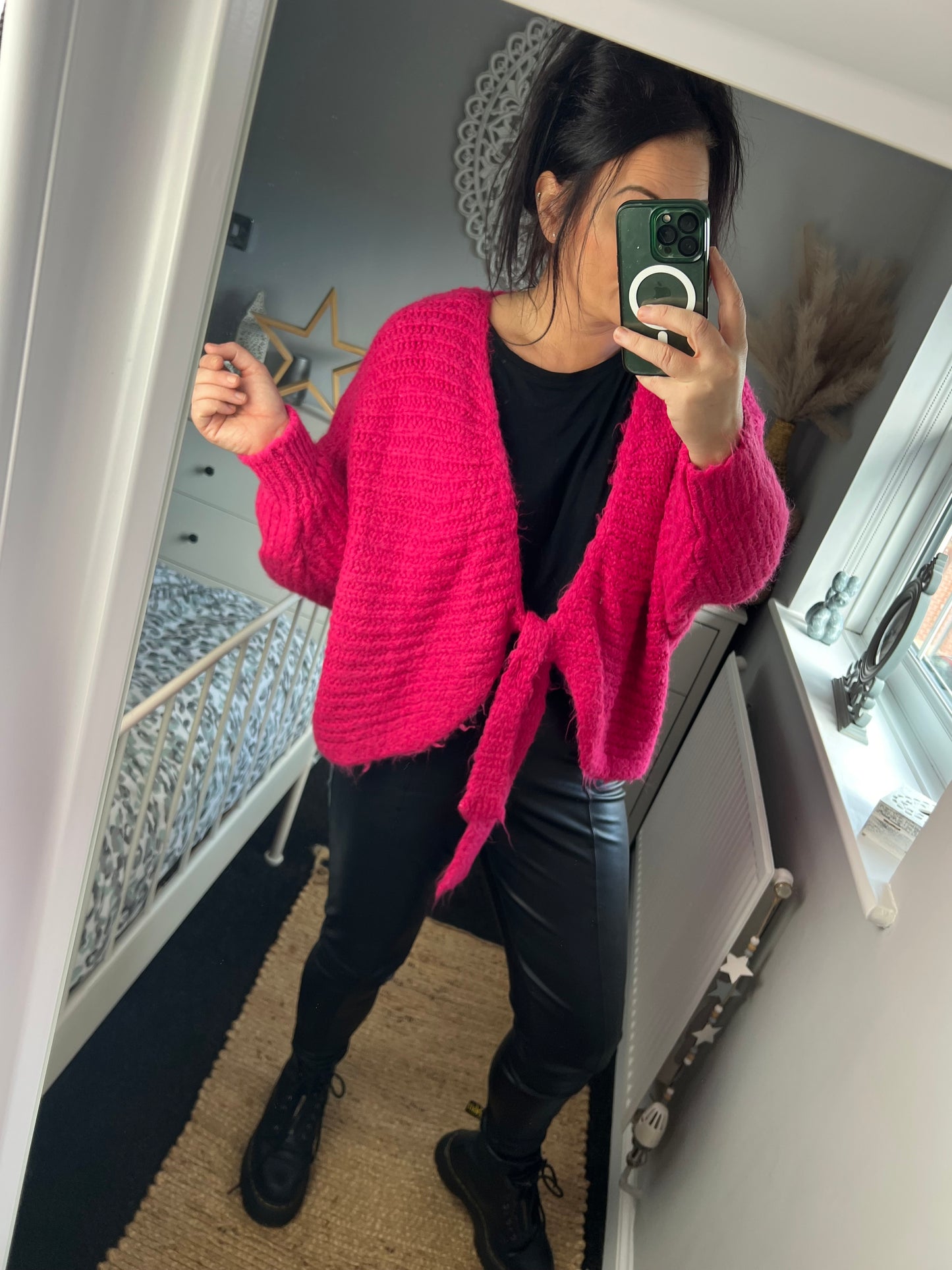 Chunky Knit Short Cardigan - Cerise