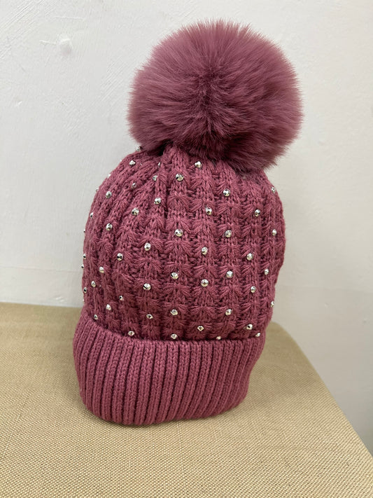 Diamante Pom Pom Hat - Pink