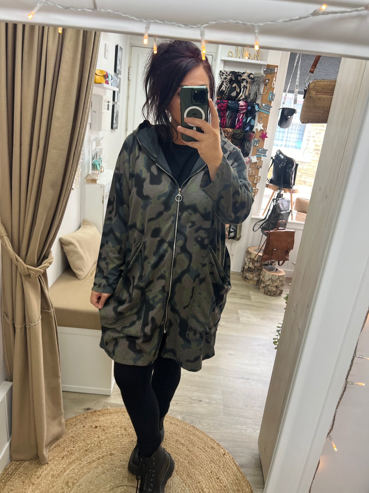 Jersey Zipped Hooded Camo Jacket - Charcoal