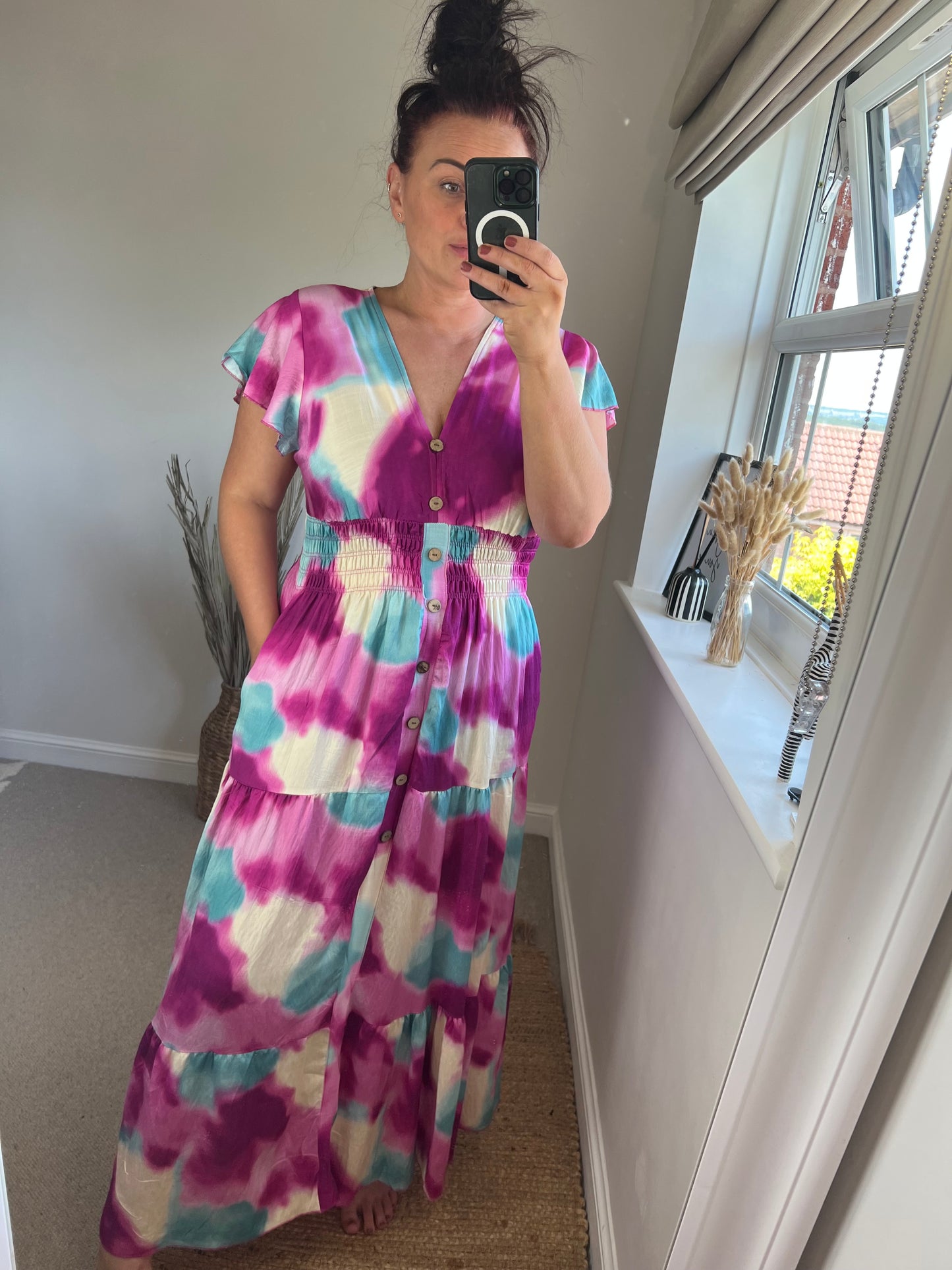 LOTTIE Maxi Button Dress with Pockets - Magenta