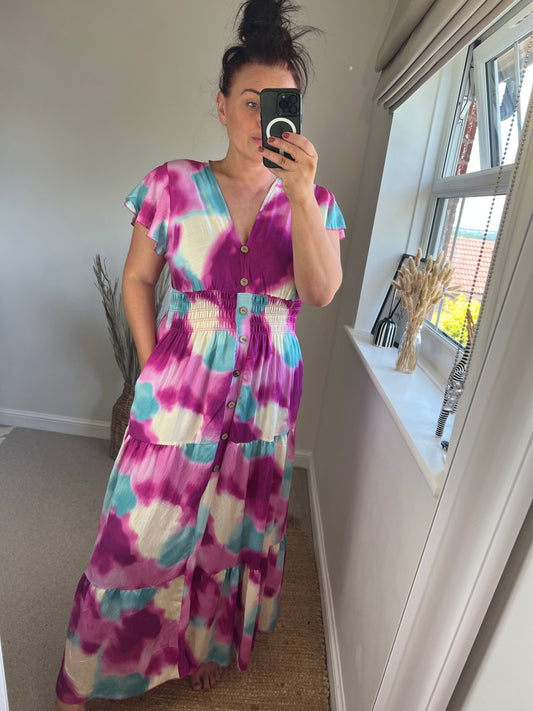 LOTTIE Maxi Button Dress with Pockets - Magenta