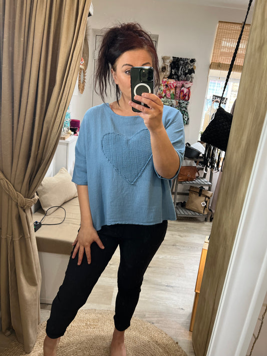 Waffle Heart Top - Blue