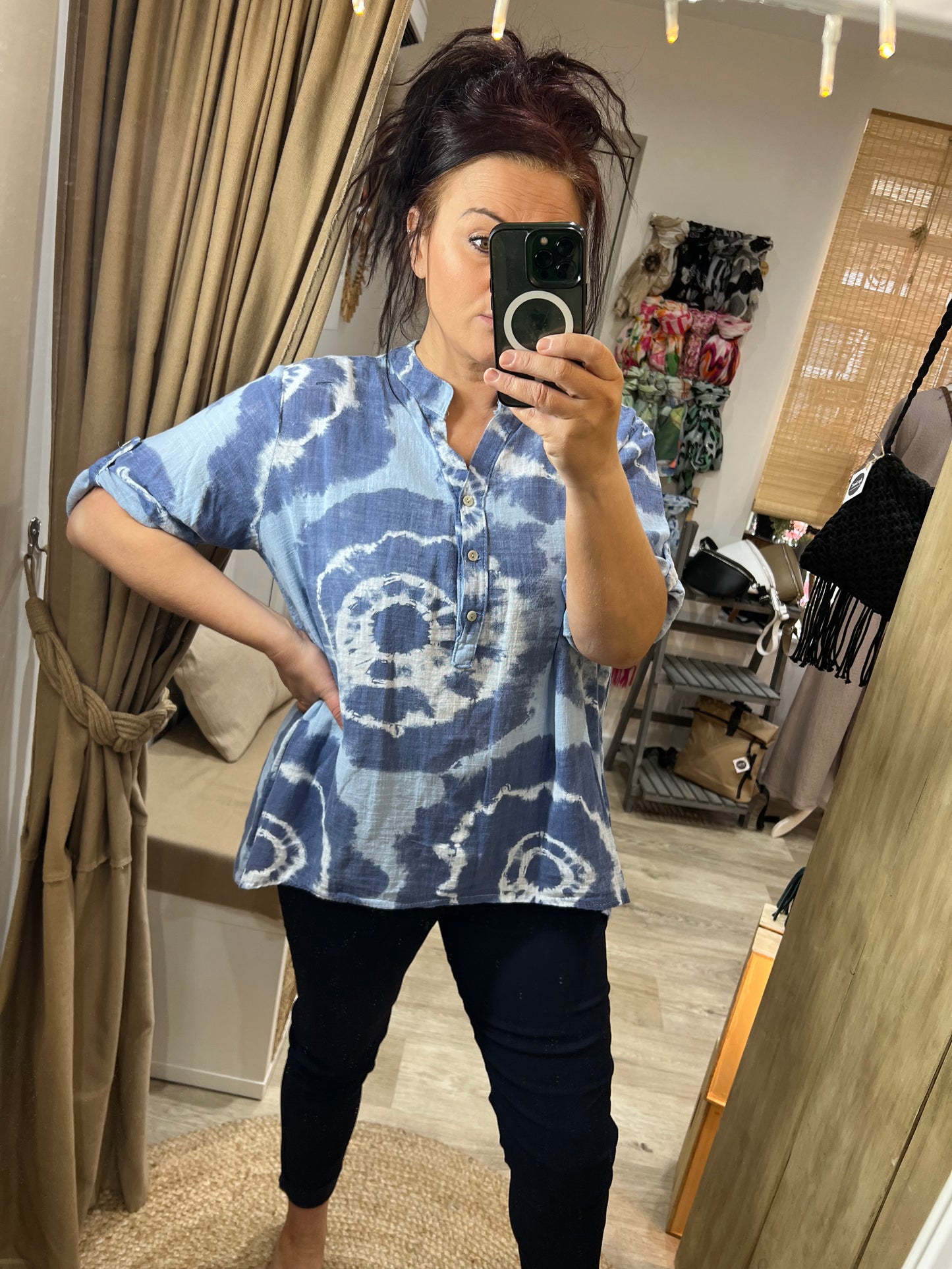 SANDY Cotton Shirt - Tie Dye Light Blue