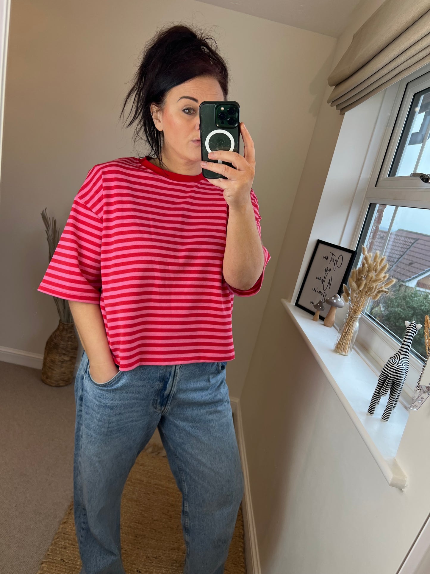 Stripe Jersey Top - Pink/Red