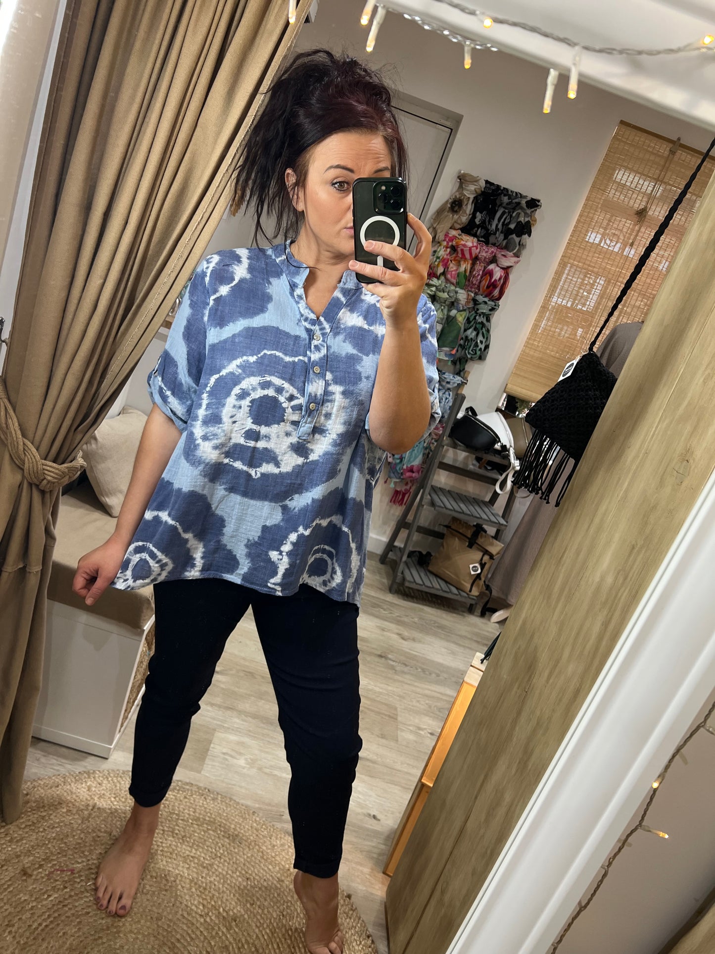 SANDY Cotton Shirt - Tie Dye Light Blue