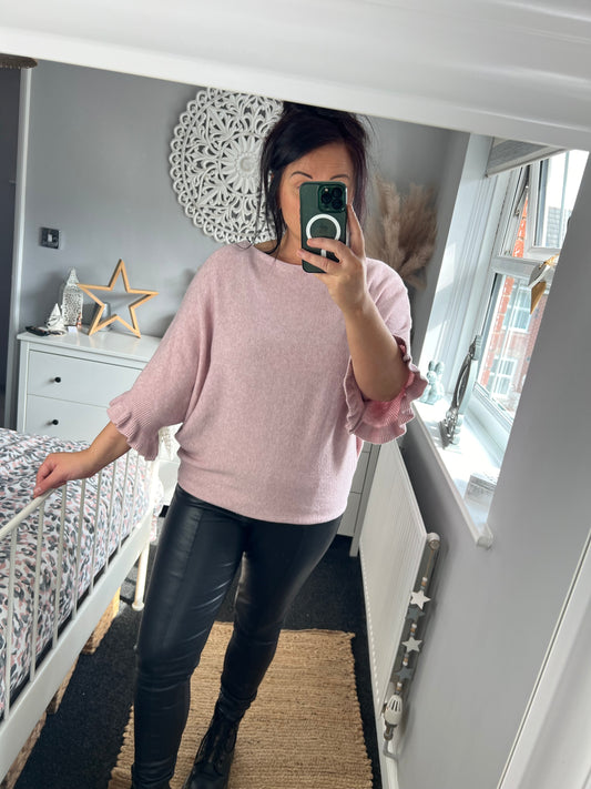 Ruffle Sleeve Jumper with Shorter Sleeves - Blush