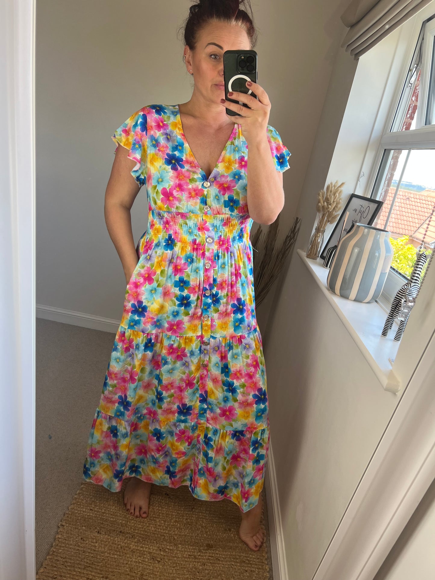 LOTTIE Maxi Button Dress with Pockets -  Bright Flowers