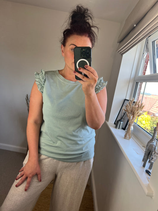 Ruffle Sleeve Tshirt - Sage