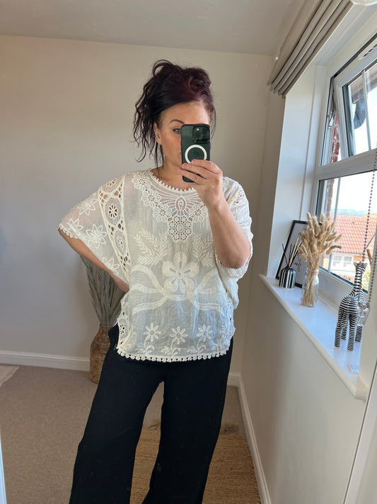 Embroidered Top - Beige