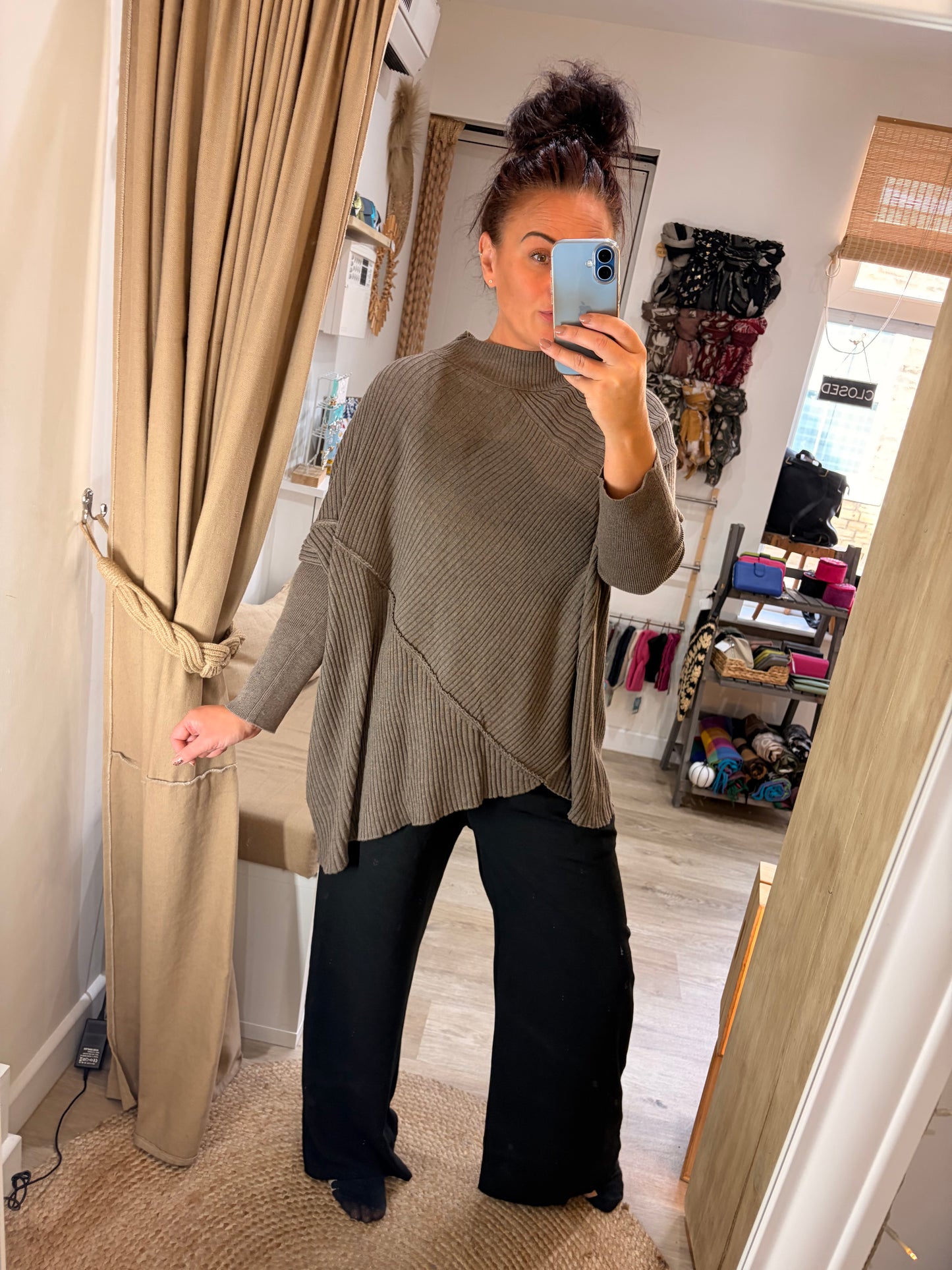 Ribbed Asymmetrical Jumper - Mocha