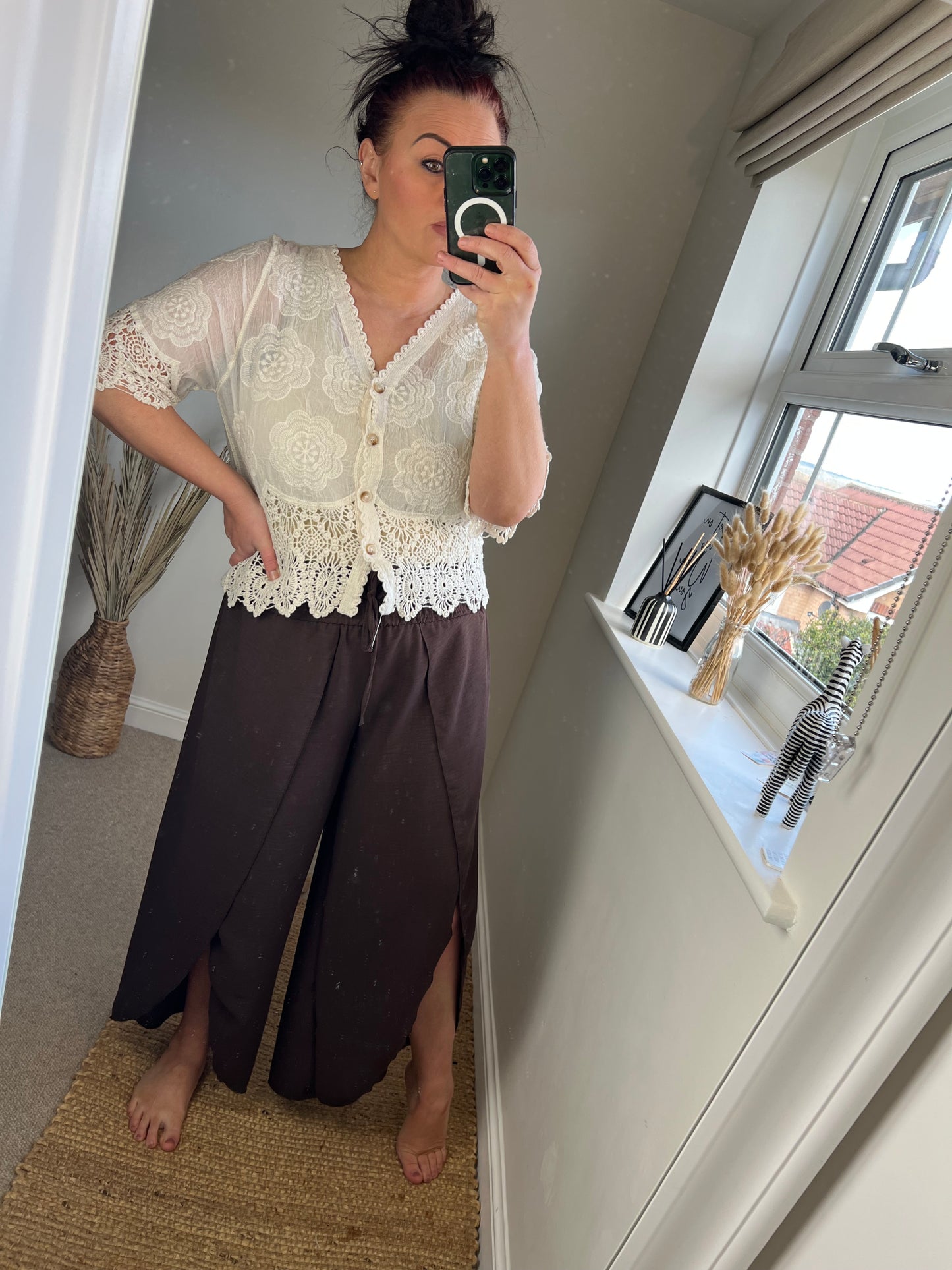 Split Front Wrap Trousers - Chocolate