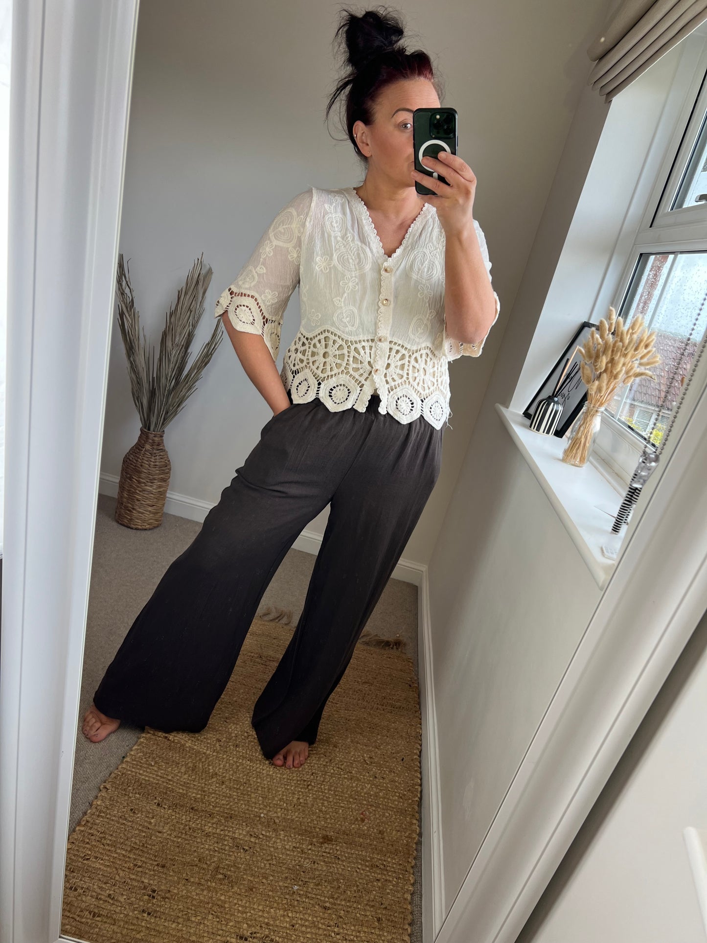 Wide Leg Linen Trousers - Chocolate