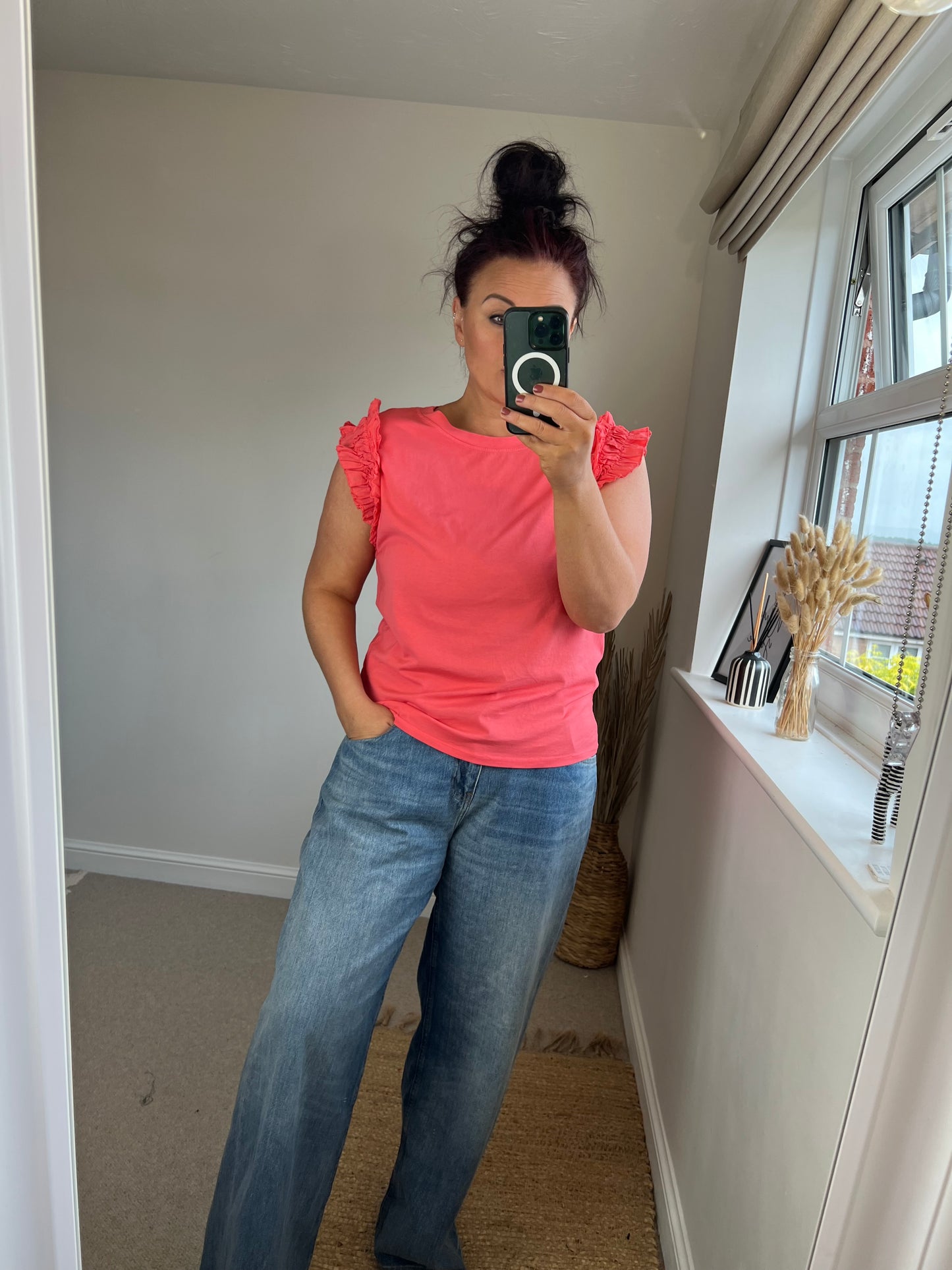 Ruffle Sleeve Tshirt - Coral