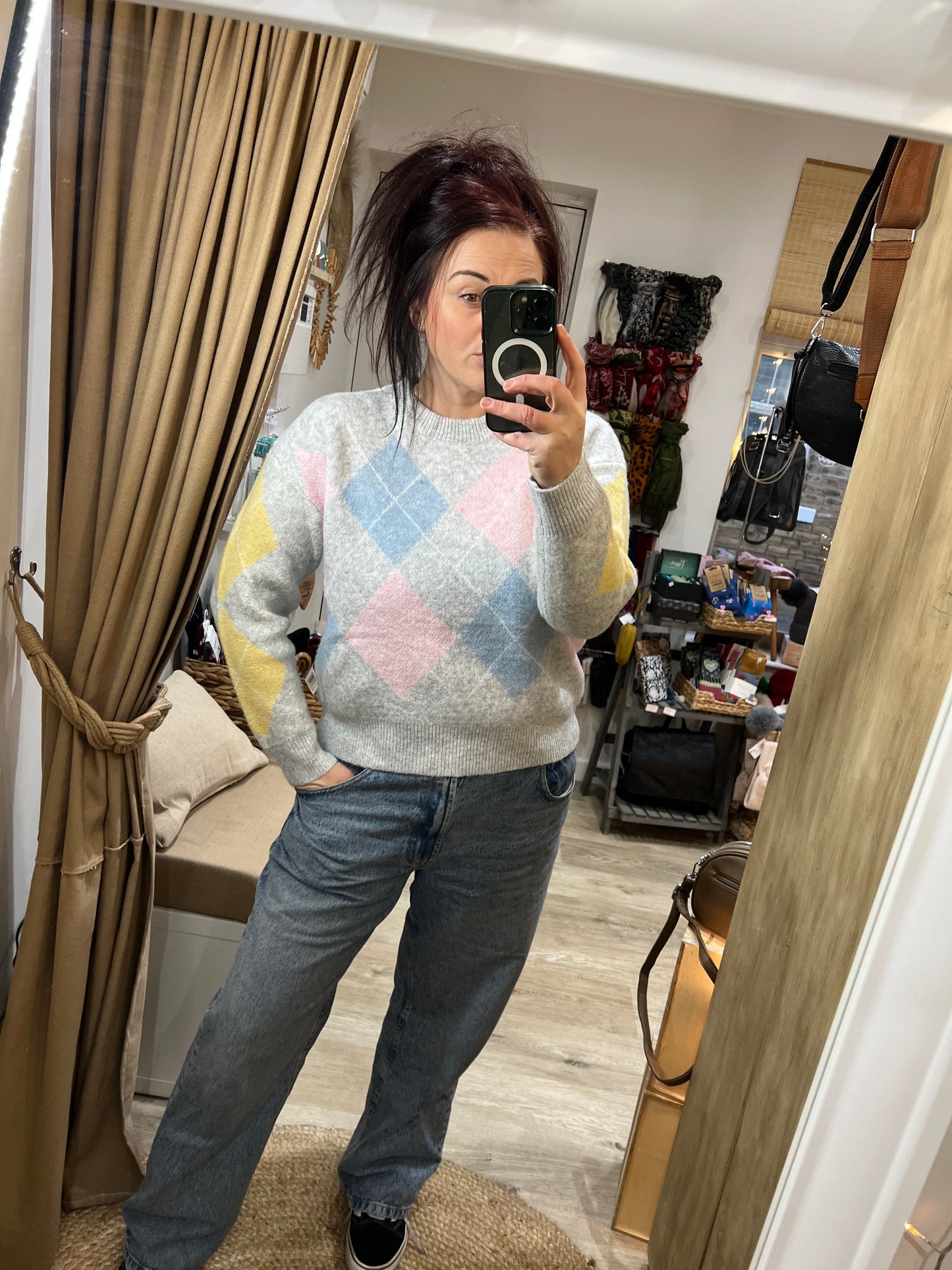 Argyle Jumper - Grey