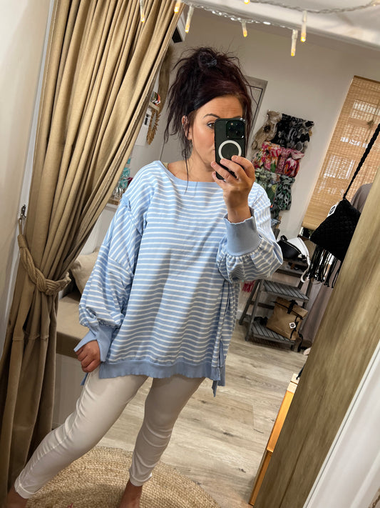 Oversized Stripe Sweatshirt - Blue