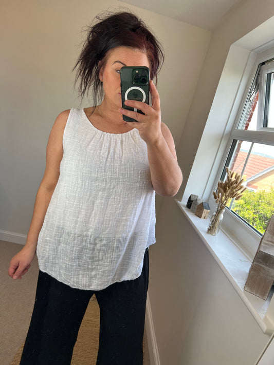 Cotton Overlay Vest Top - White