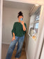 Button Back Batwing Fine Knit Jumper - Green