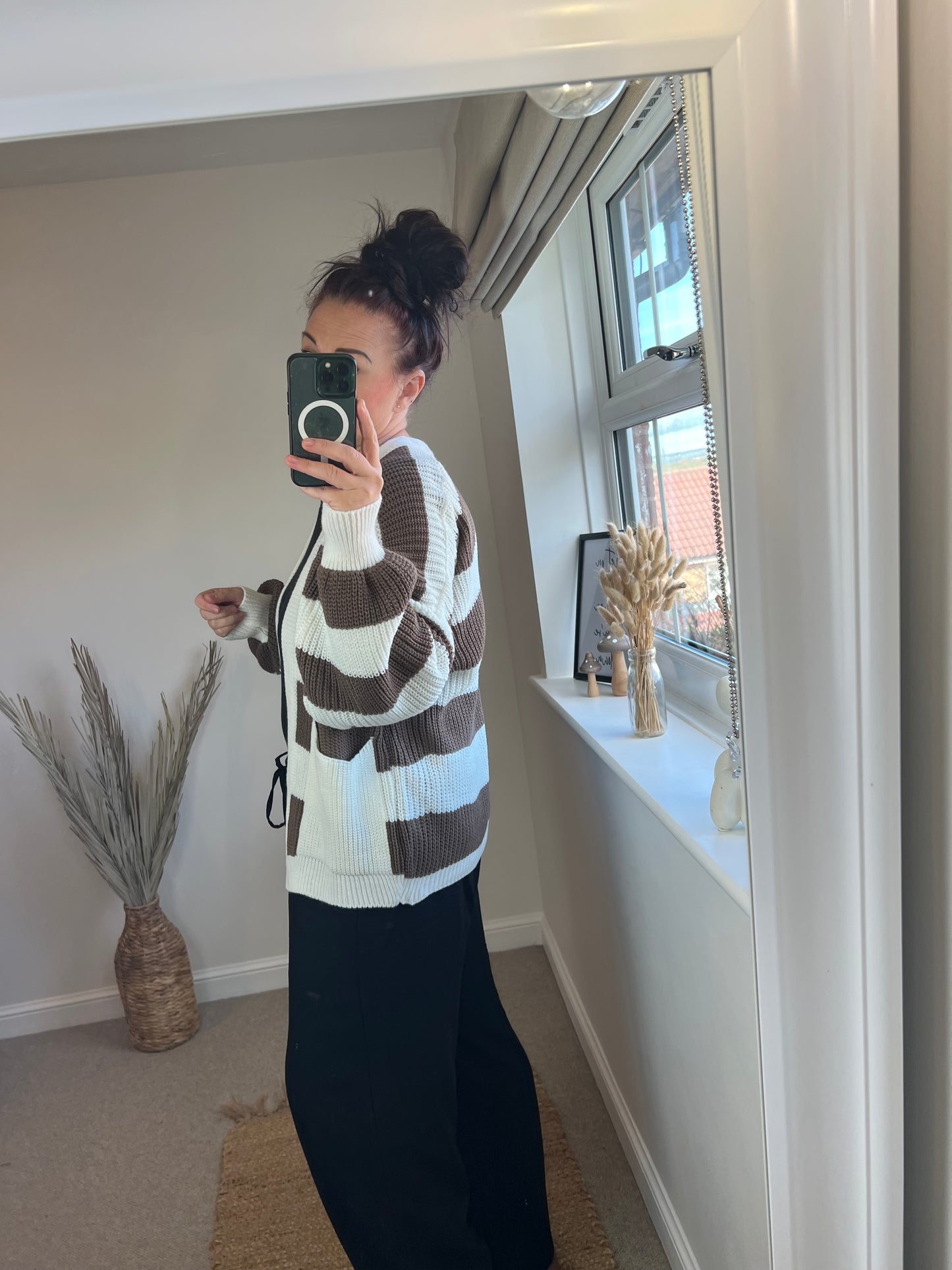 Stripe Chunky Cardigan - Taupe