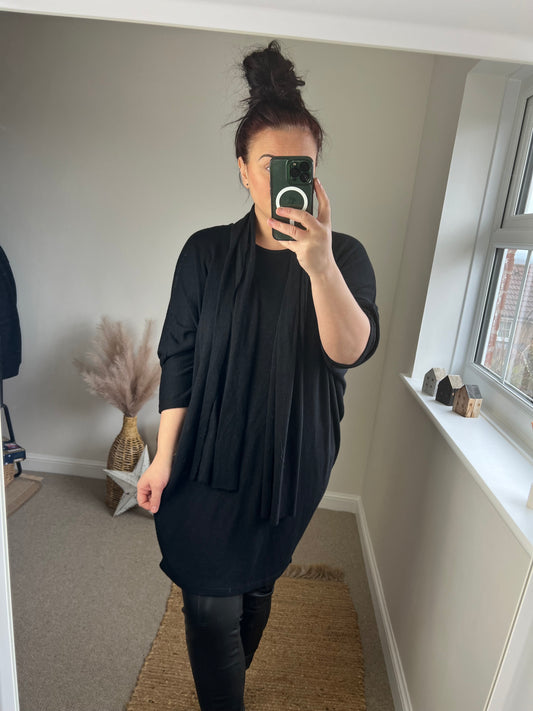 Longline Tunic with Scarf - Black