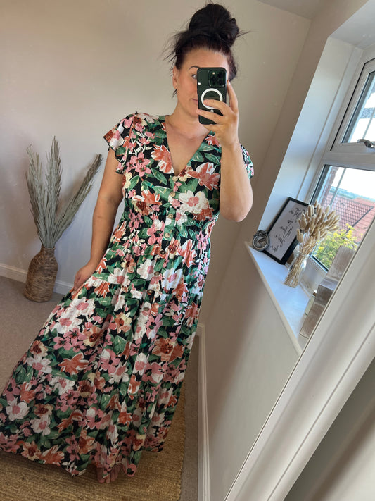 LOTTIE Maxi Button Dress - Black/Gold
