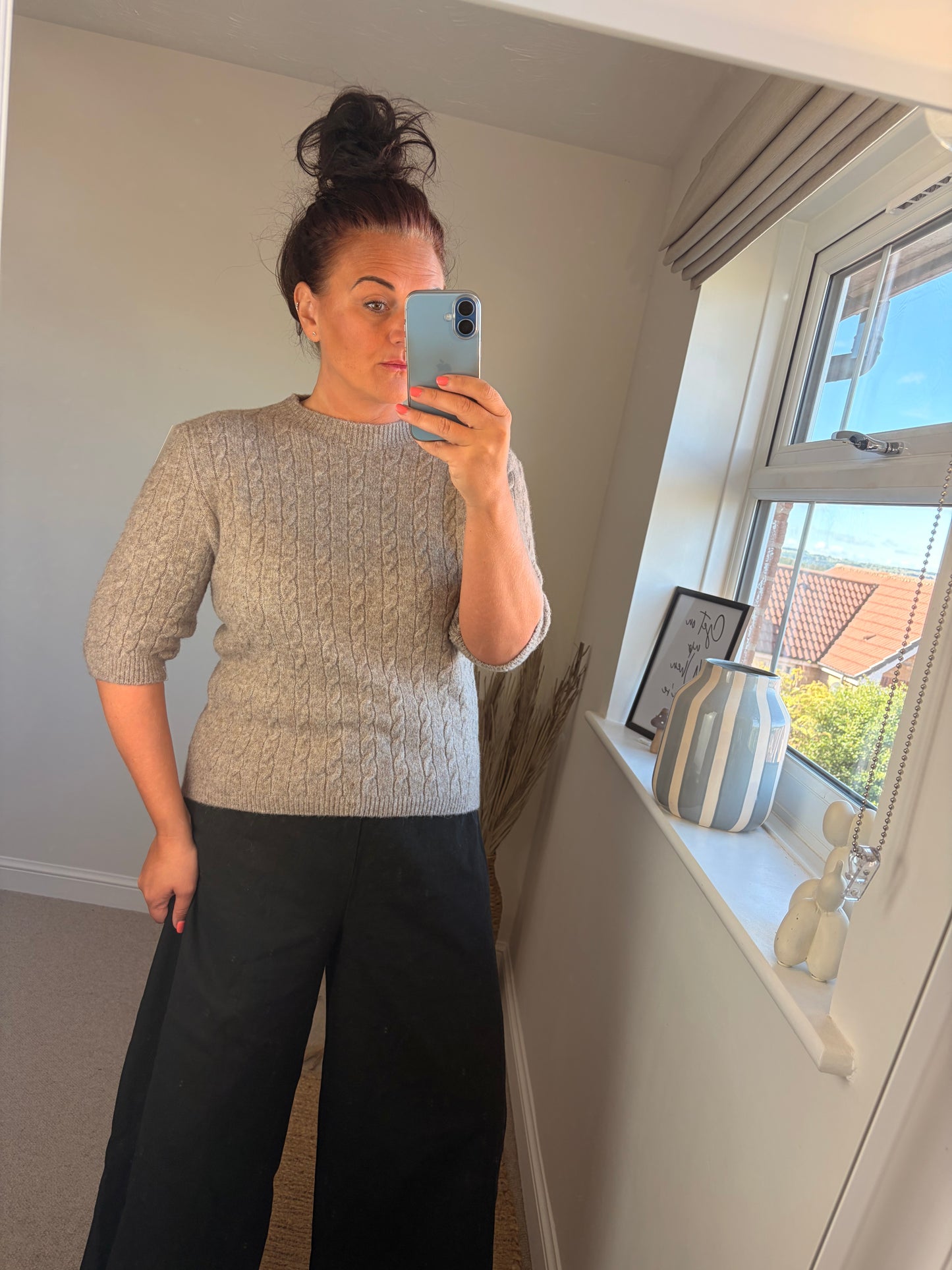 Cable Knit Short Sleeve Jumper - Oatmeal