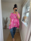 Longline Cotton Floral Top - Cerise
