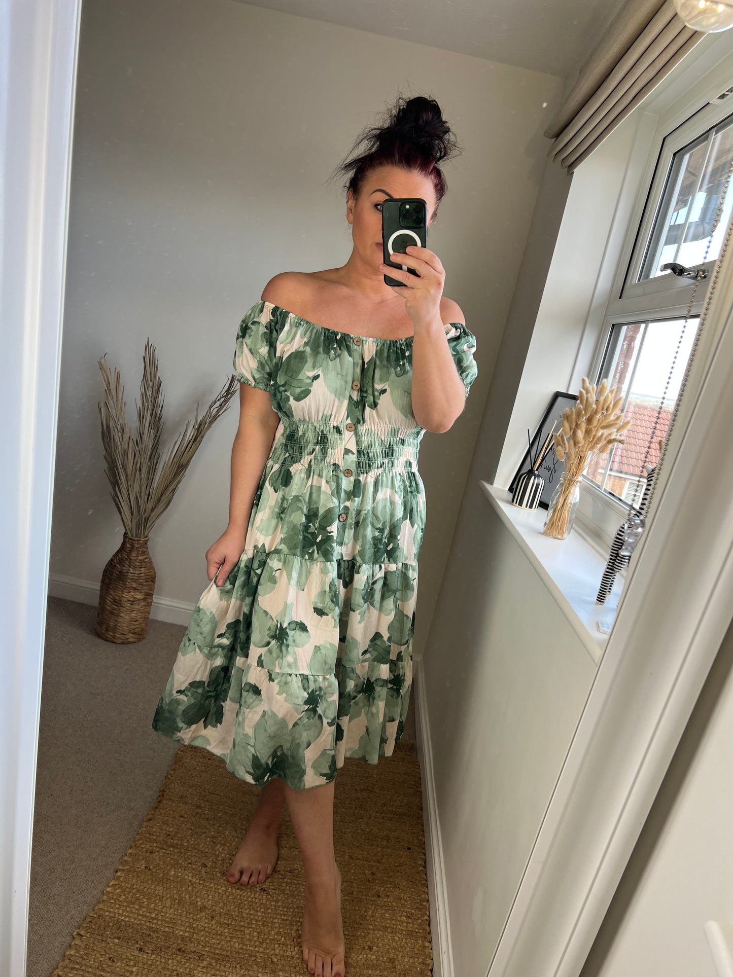 STEVIE Midi Button Dress - Khaki Floral