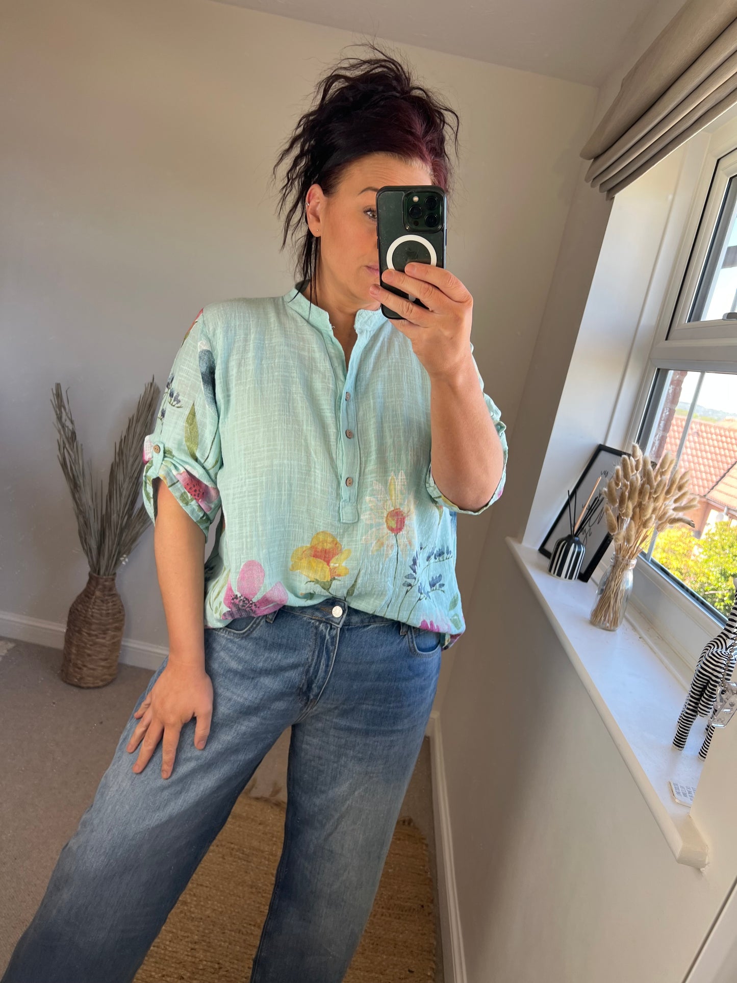 SANDY Cotton Shirt - Wildflowers Mint
