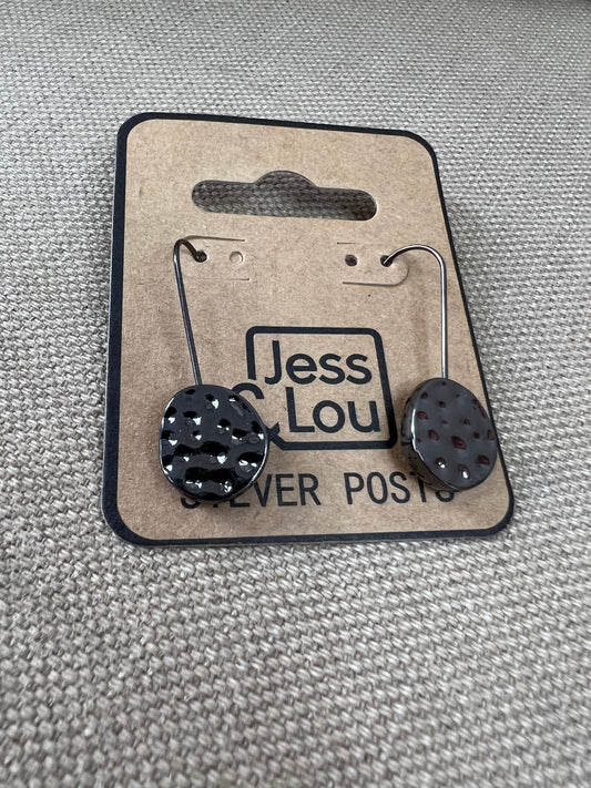 Jess & Lou Silver Plated Hammered Circle Drop Earrings - Gunmetal