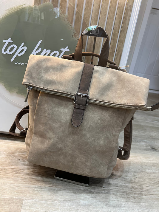 Faux Suede Rucksack - Taupe/Brown