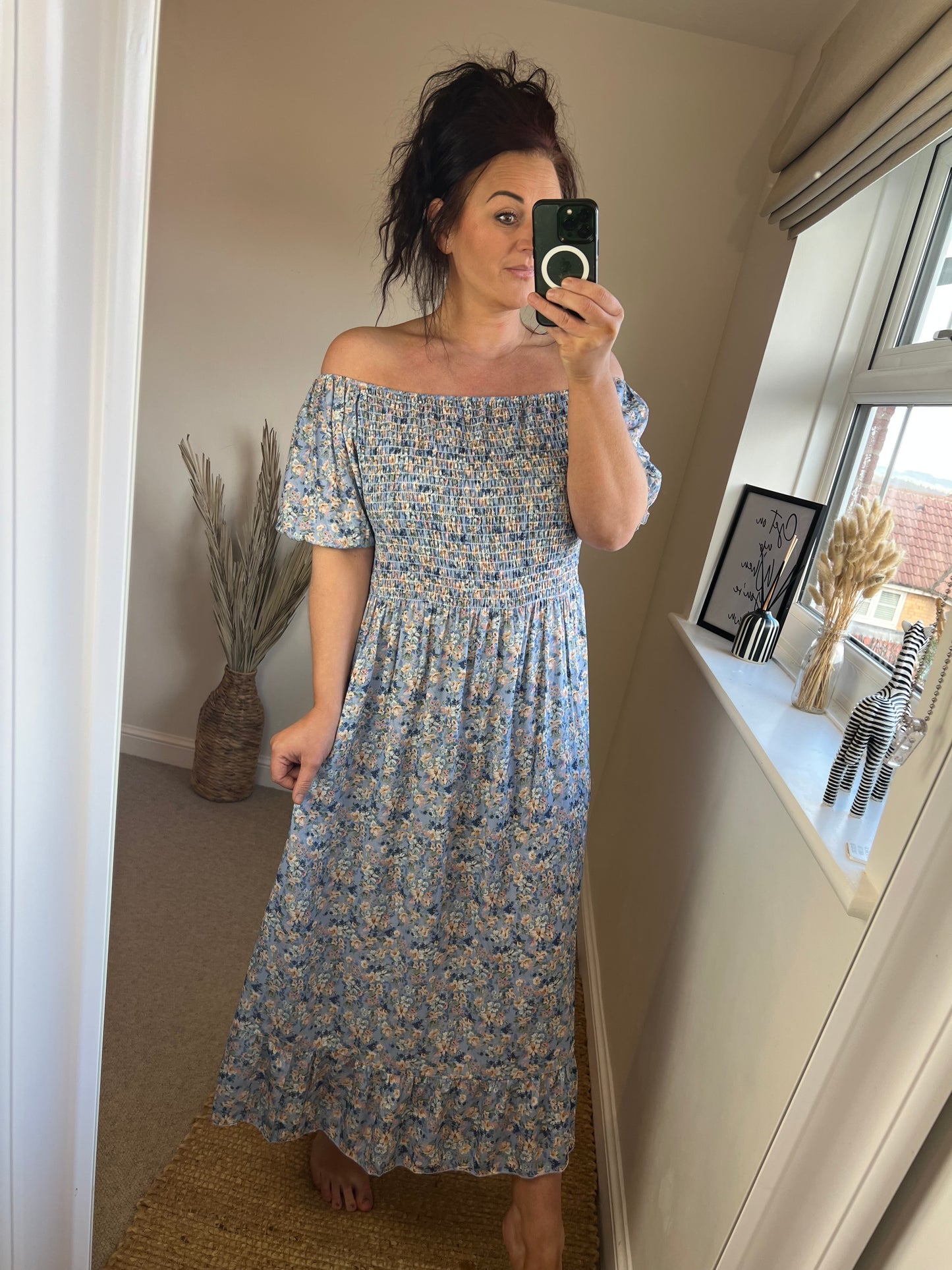 Shirred Bust Dress - Ditsy Blue