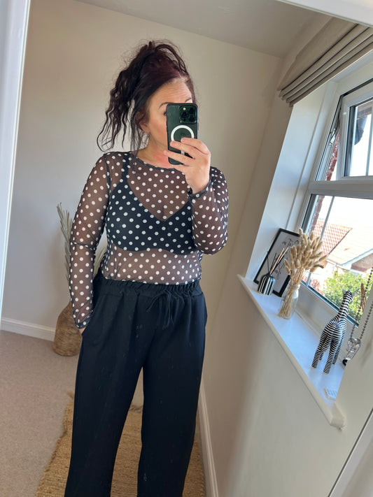 Mesh Long Sleeve Top - Spots Black