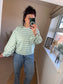 Striped Balloon Sleeve Sweatshirt - Sage