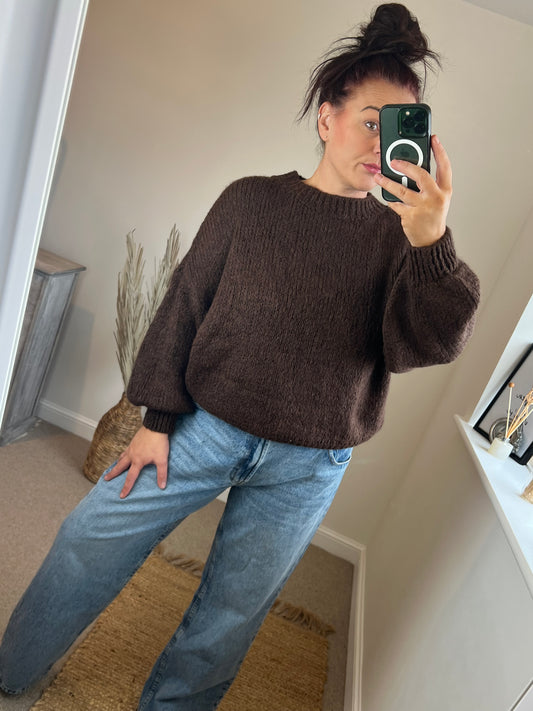 Crew Neck Jumper - Chocolate