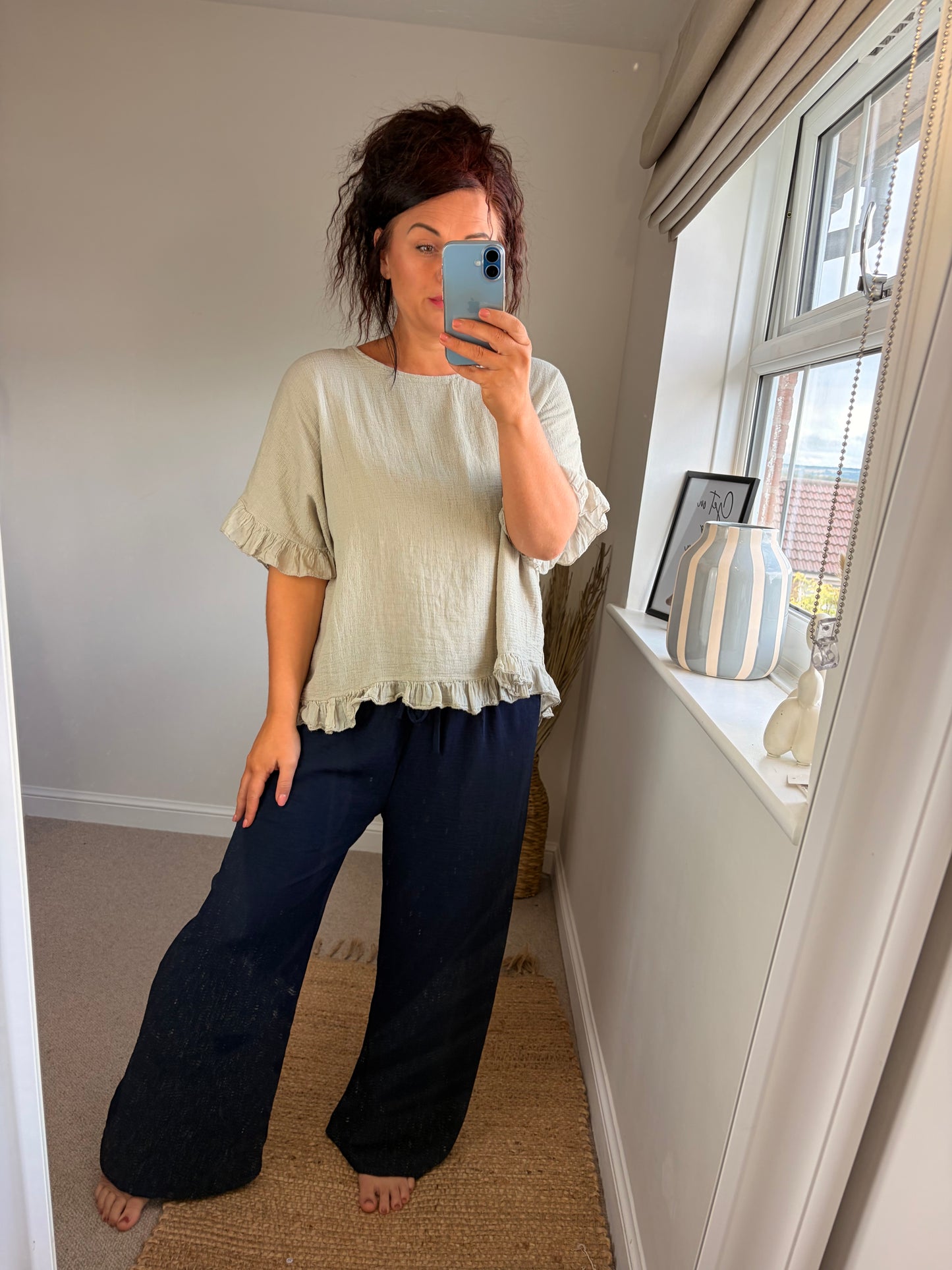 Cotton Ruffle Trim Top - Beige
