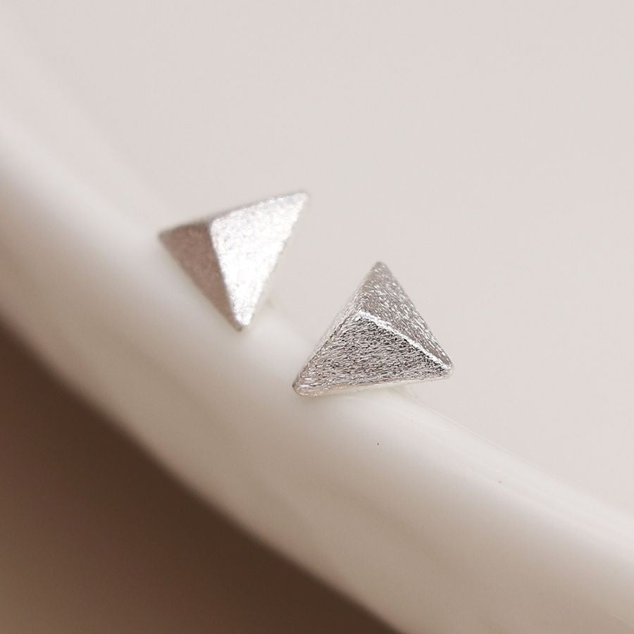 Peace Of Mind - Sterling Silver Scratched Triangle Studs