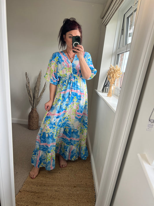 Grecian Floral Dress - Cobalt