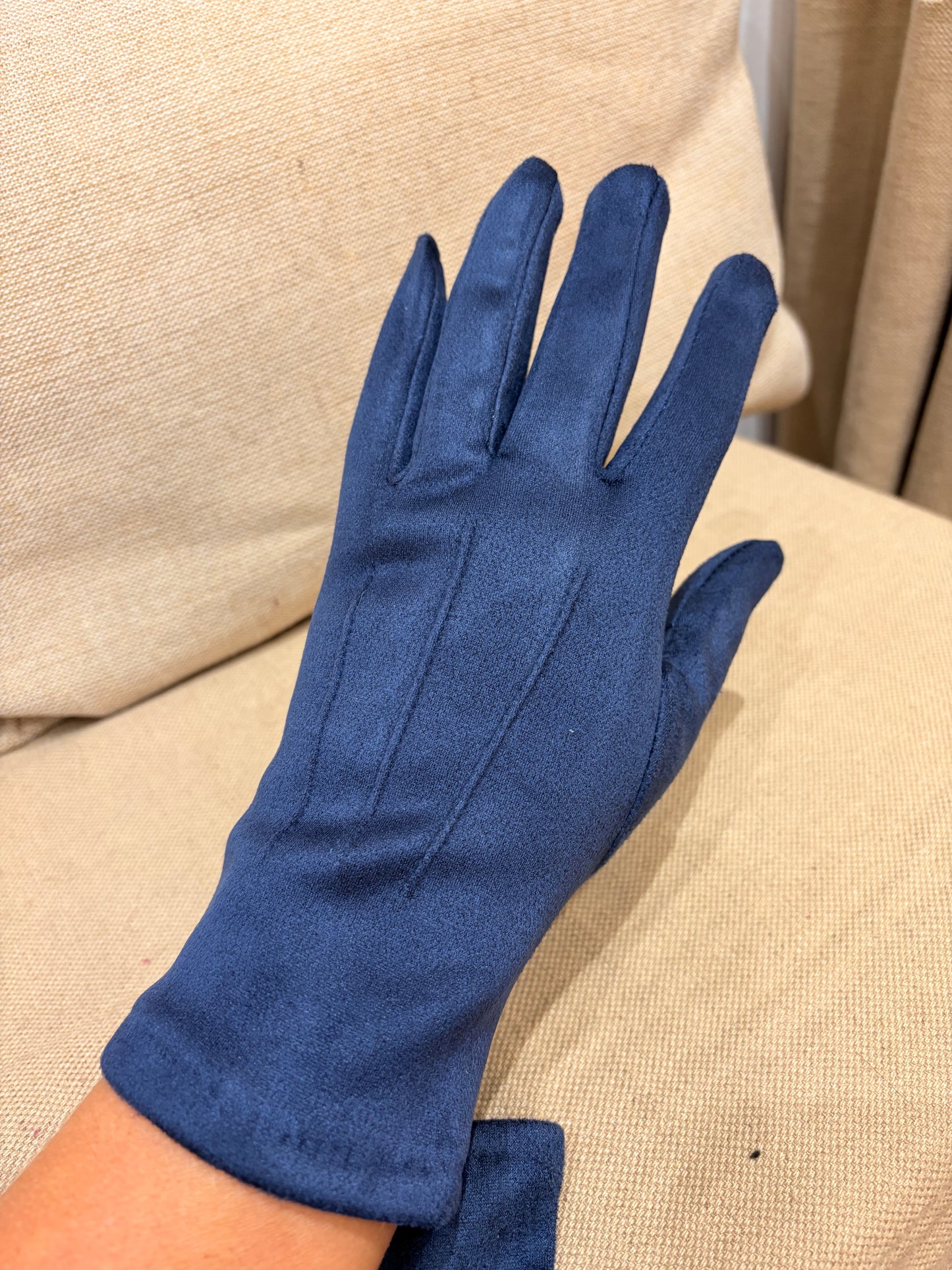 Faux Suede Gloves - Navy