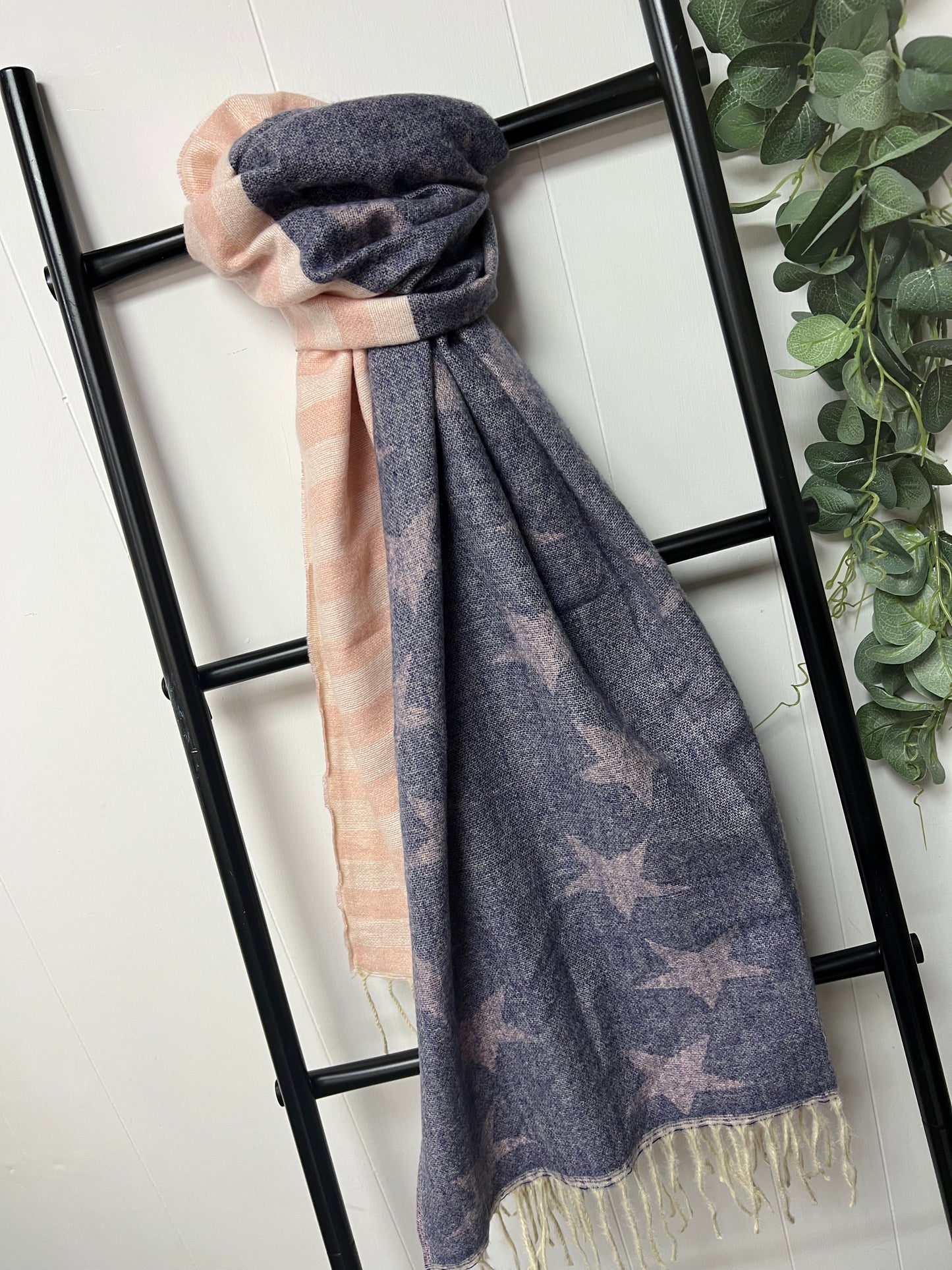 Stars & Stripes Autumn Scarf - Blue & Pink