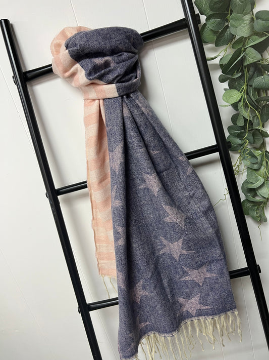 Stars & Stripes Autumn Scarf - Blue & Pink