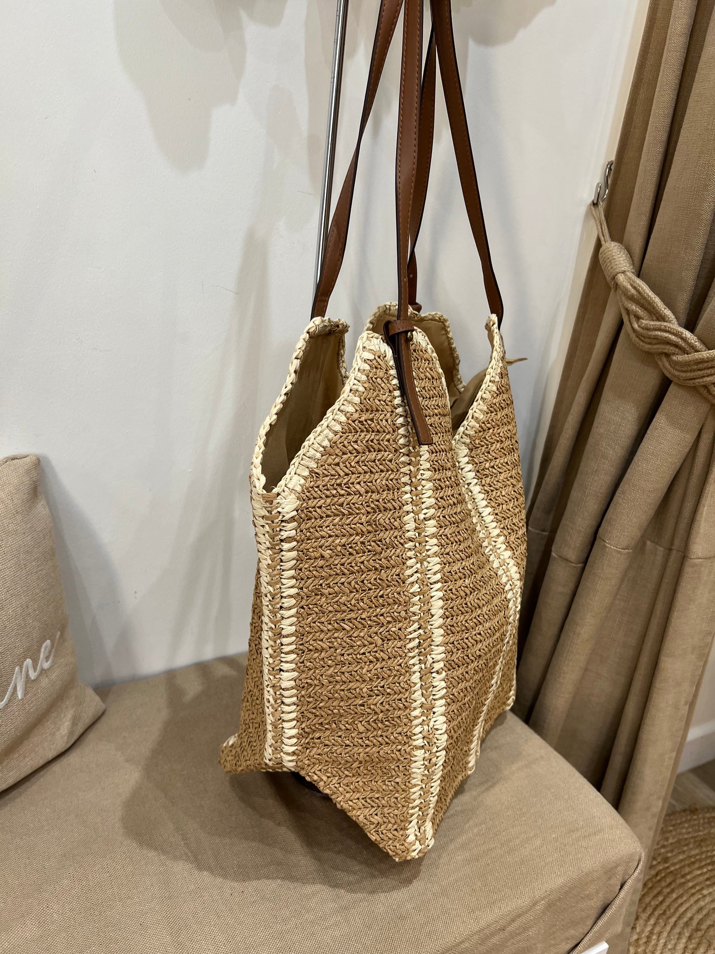 Straw Beach Bag - Camel