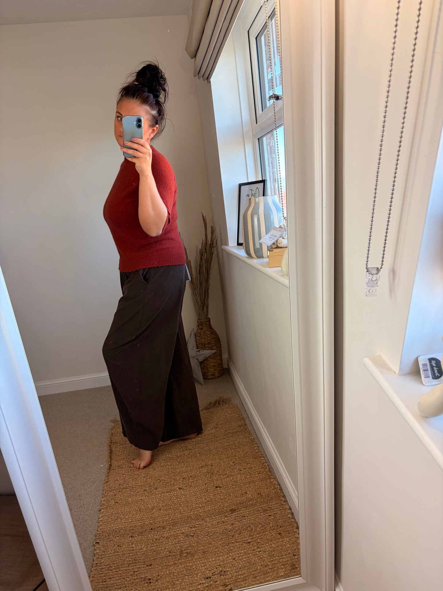 Needle Cord Barrel Leg Trousers - Chocolate